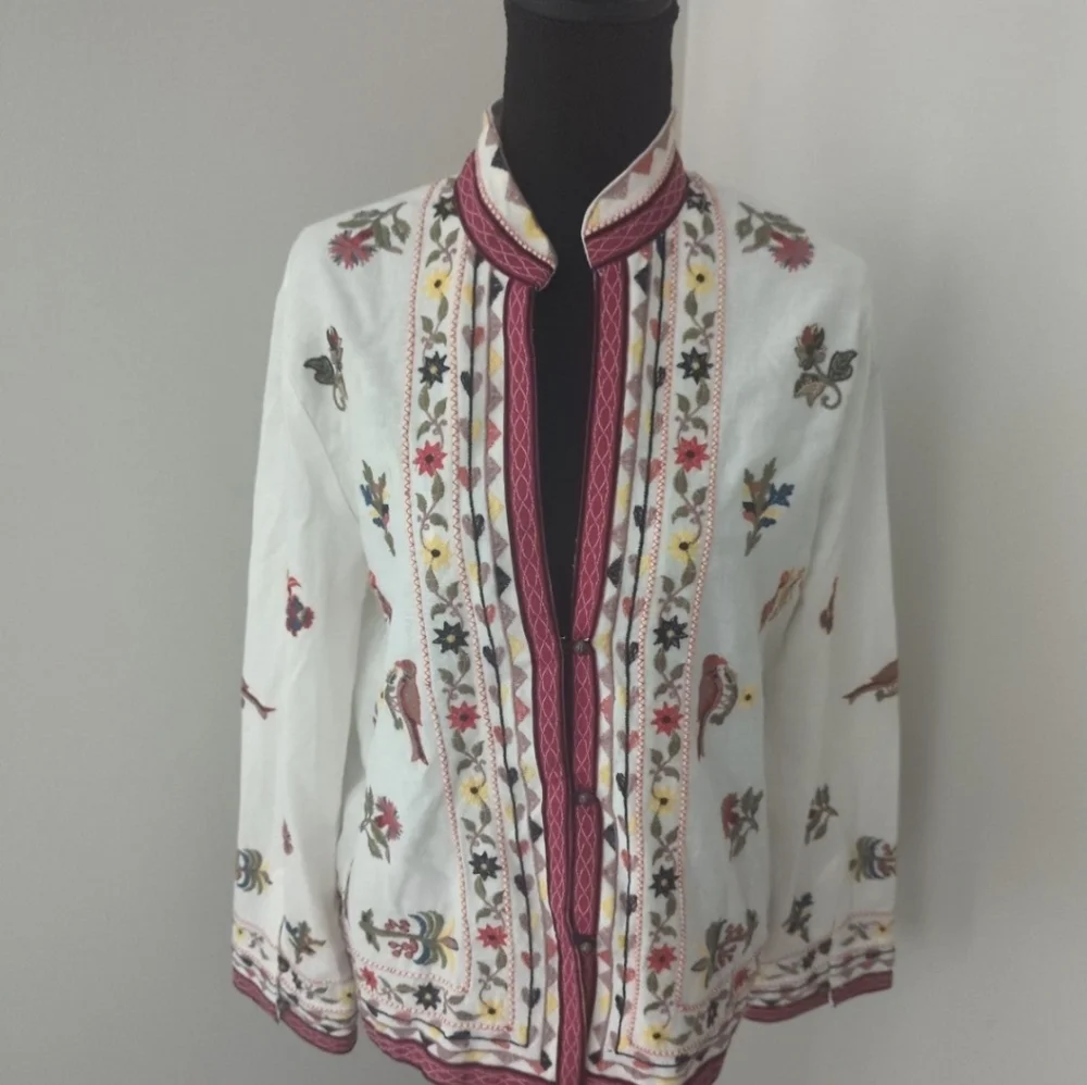ZARA White Embroidered Linen Blend Jacket NWT - Picture 6 of 7
